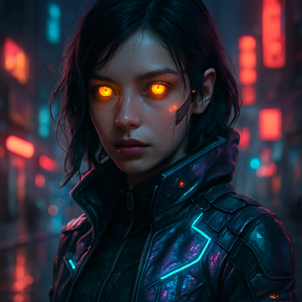 Cyberpunk girl with glowing eyes