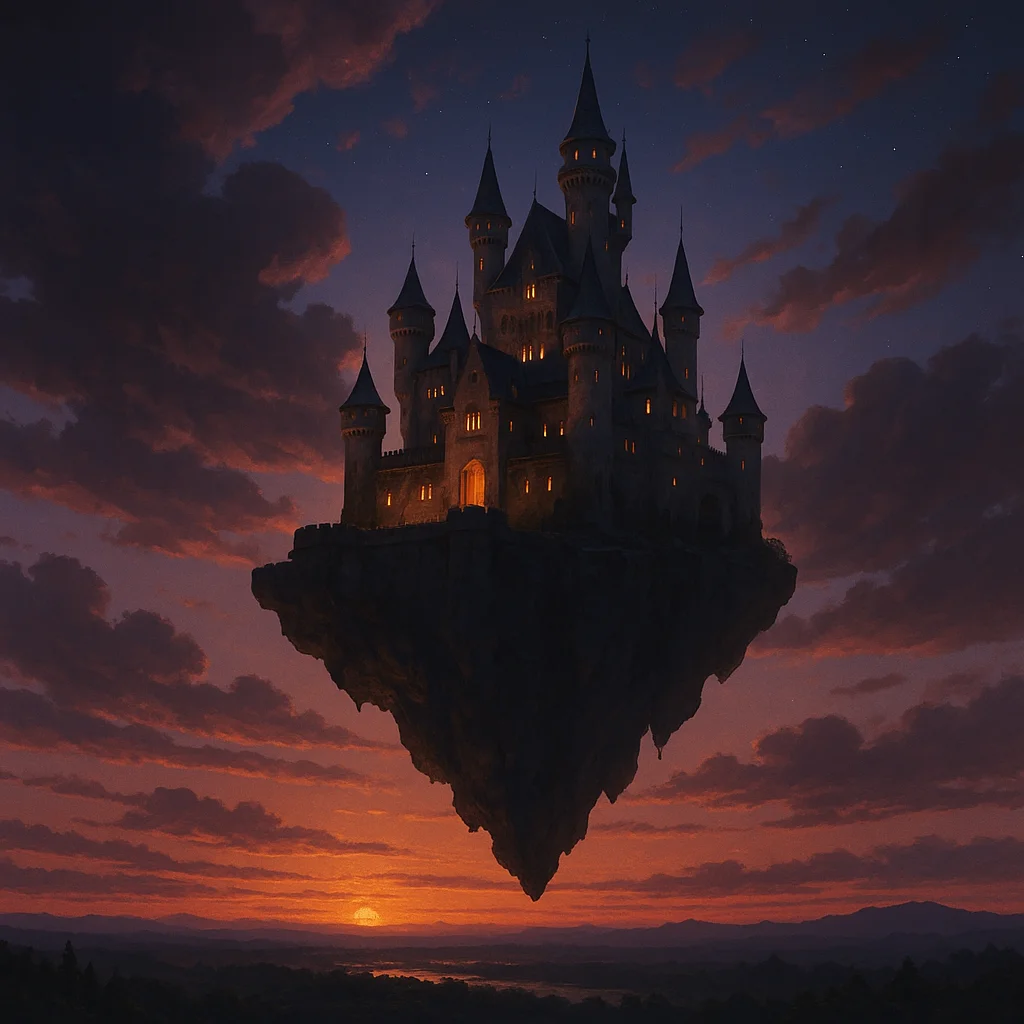 Floating castle at dusk